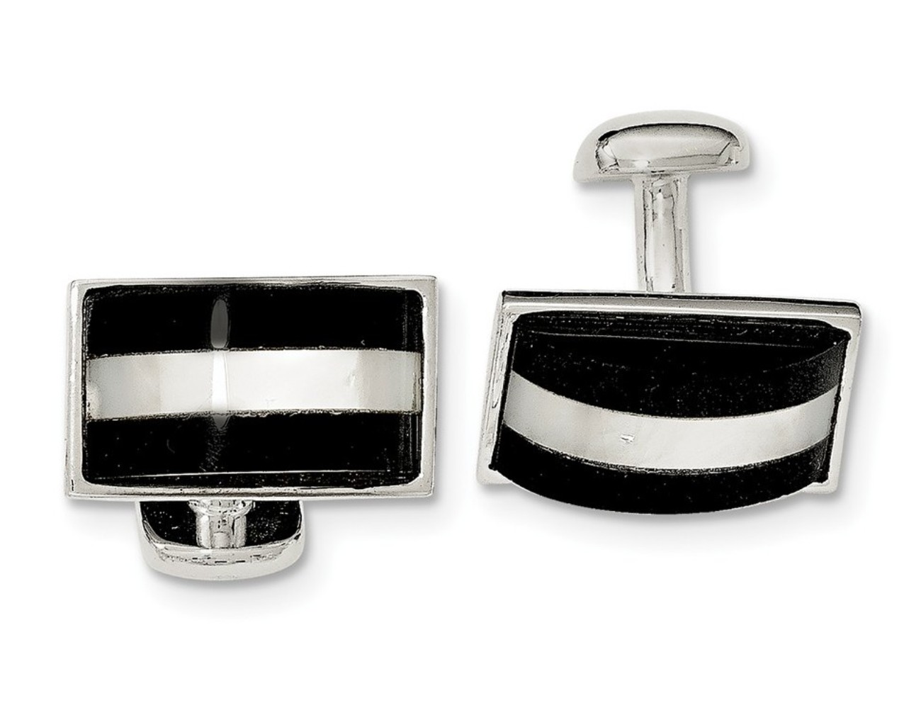 Sterling Silver Mother Of Pearl And Onyx Cuff Links