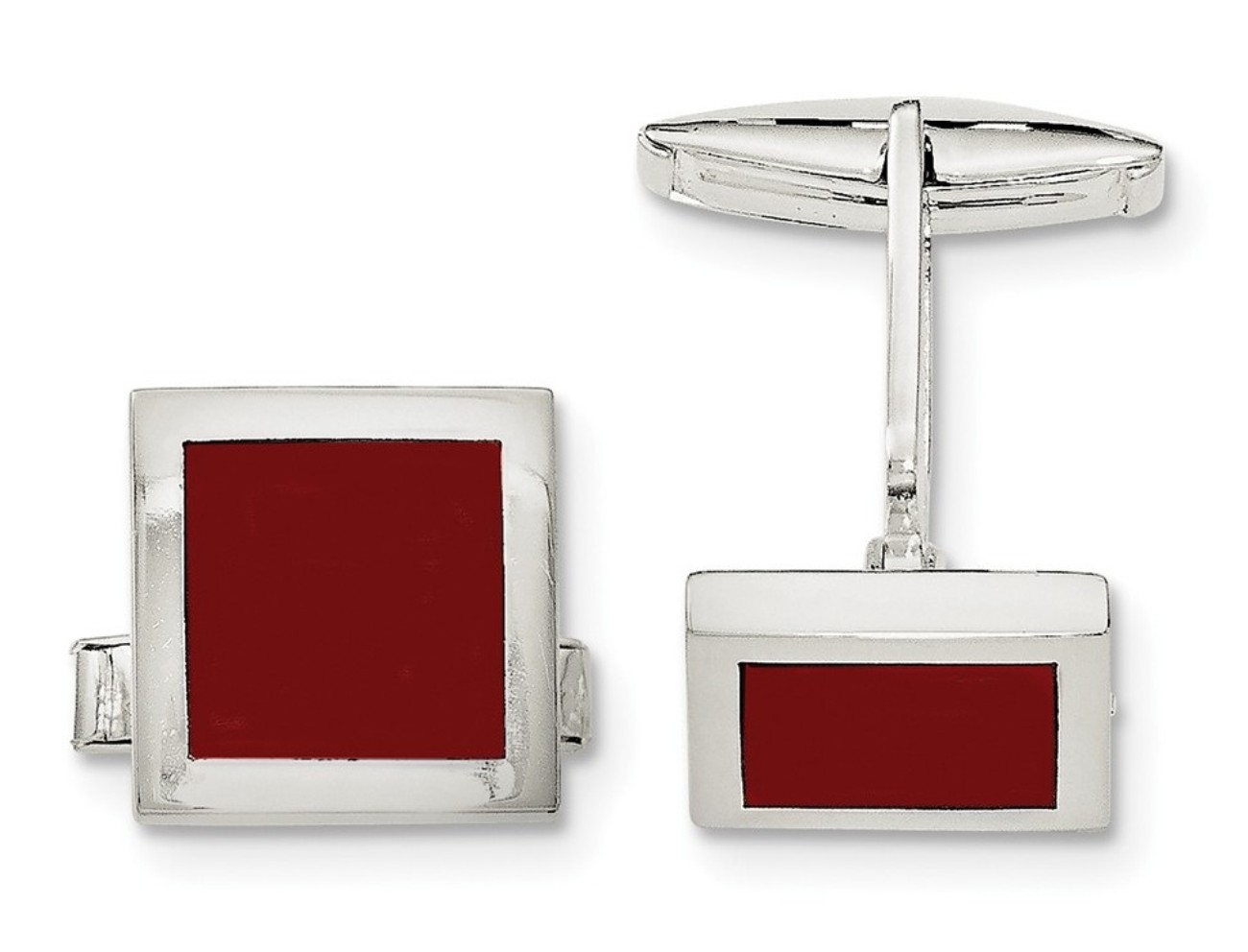 Sterling Silver Red Agate Cuff Links