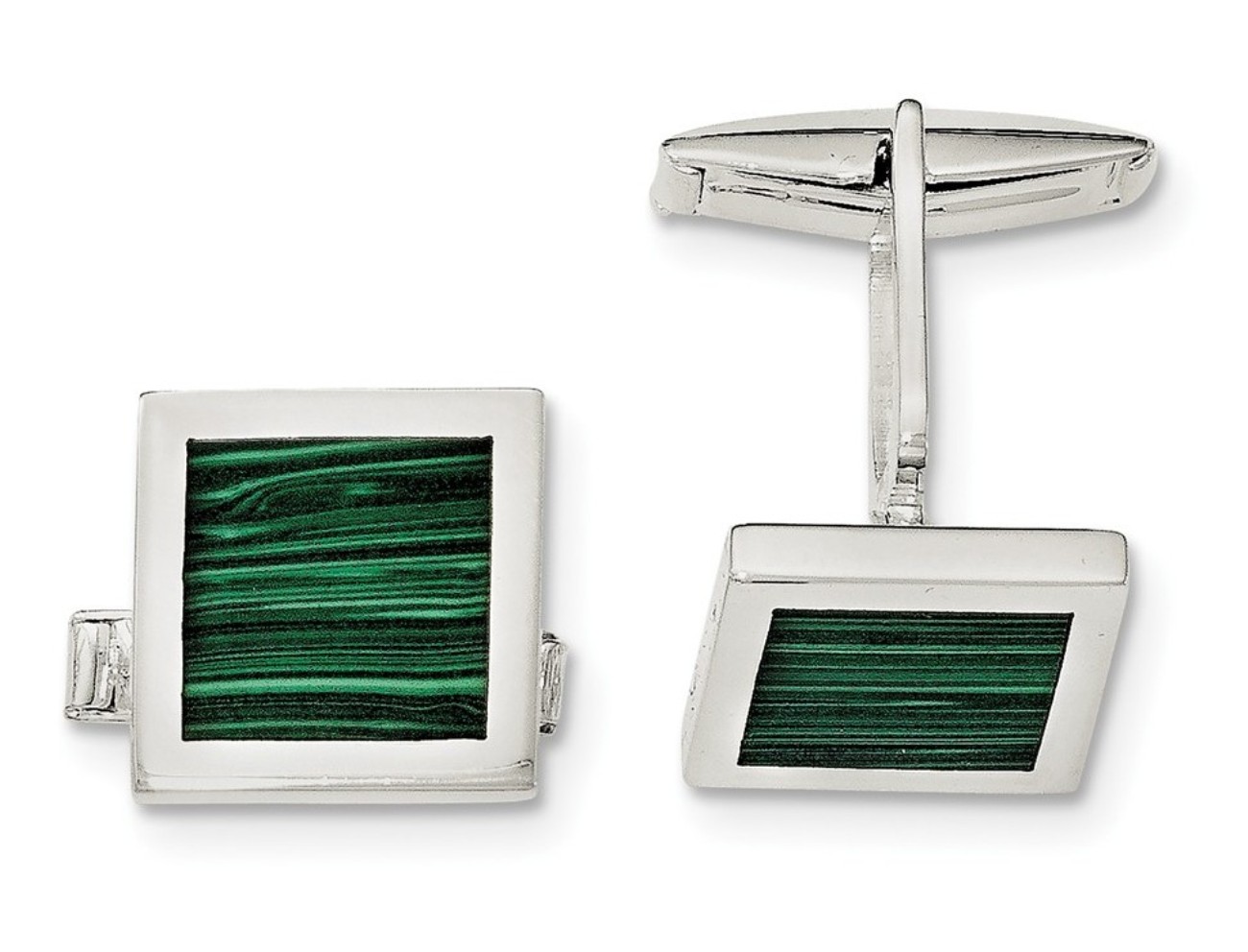 Sterling Silver Malachite Cuff Links