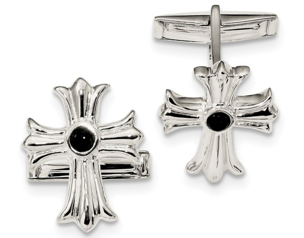 Sterling Silver Onyx Cross Cuff Links