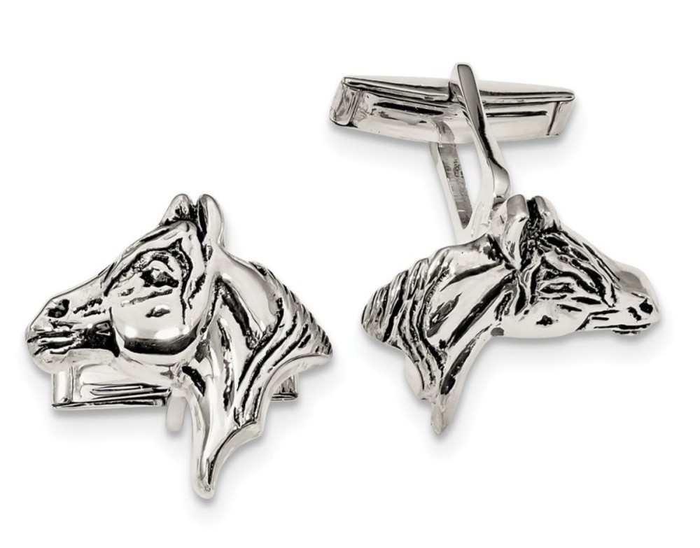 Sterling Silver Antiqued Horse Head Cuff Links
