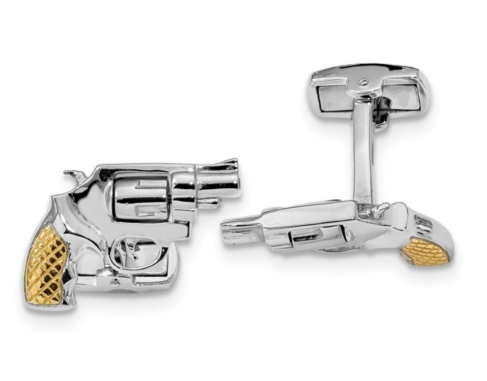 Sterling Silver Rhodium And Gold-Plated Revolver Moveable Barrel Cuff Links