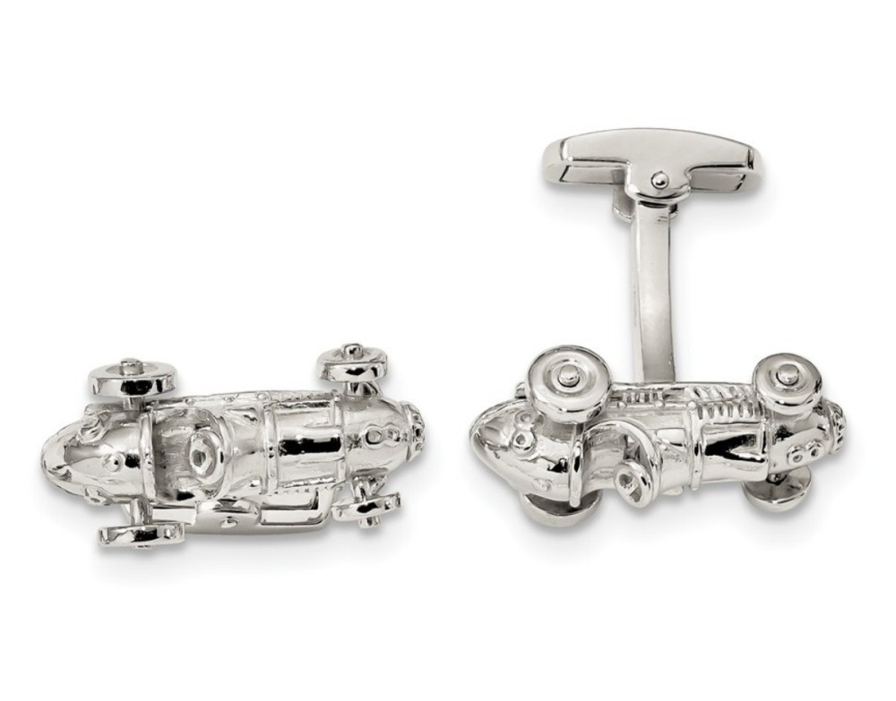 Sterling Silver Classic Race Car With Moveable Wheels Cuff Links