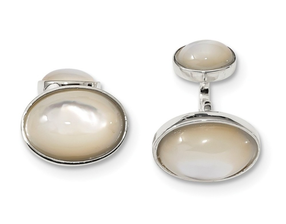 Sterling Silver Oval Mother Of Pearl And Onxy Cuff Links