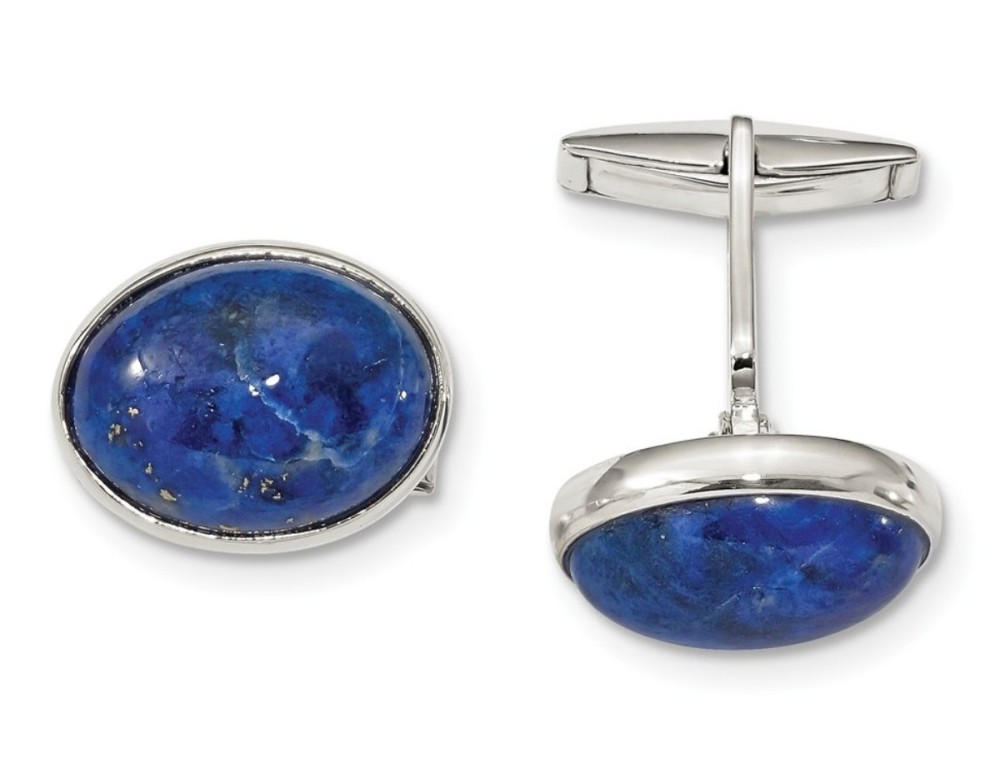 Sterling Silver Cabochon Lapis Cuff Links