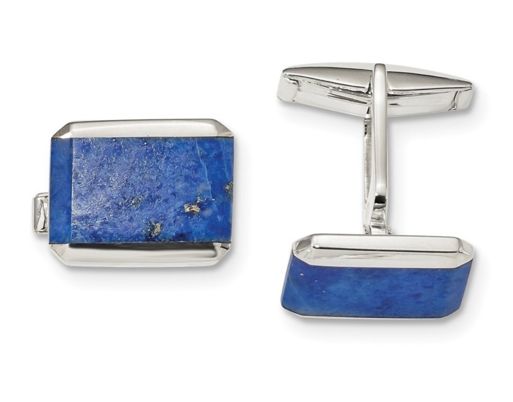 Sterling Silver Rectangle Lapis Cuff Links