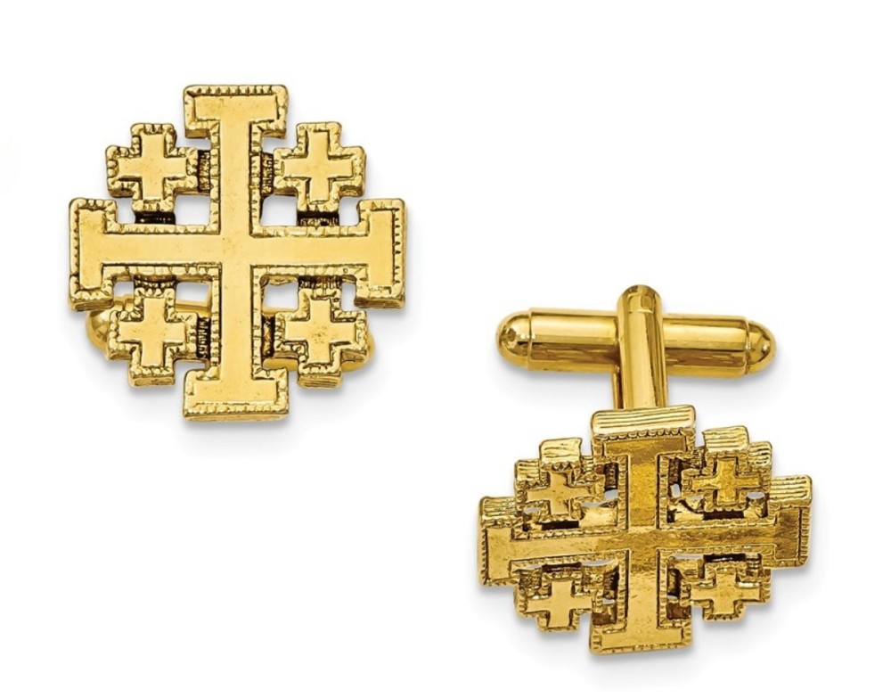 Gold-Tone Jerusalem Cross Cuff Links