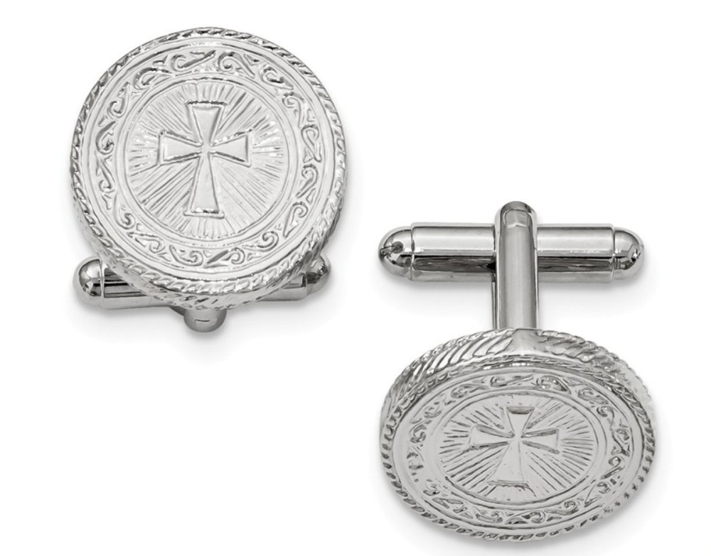 Silver-Tone Cross Cuff Links