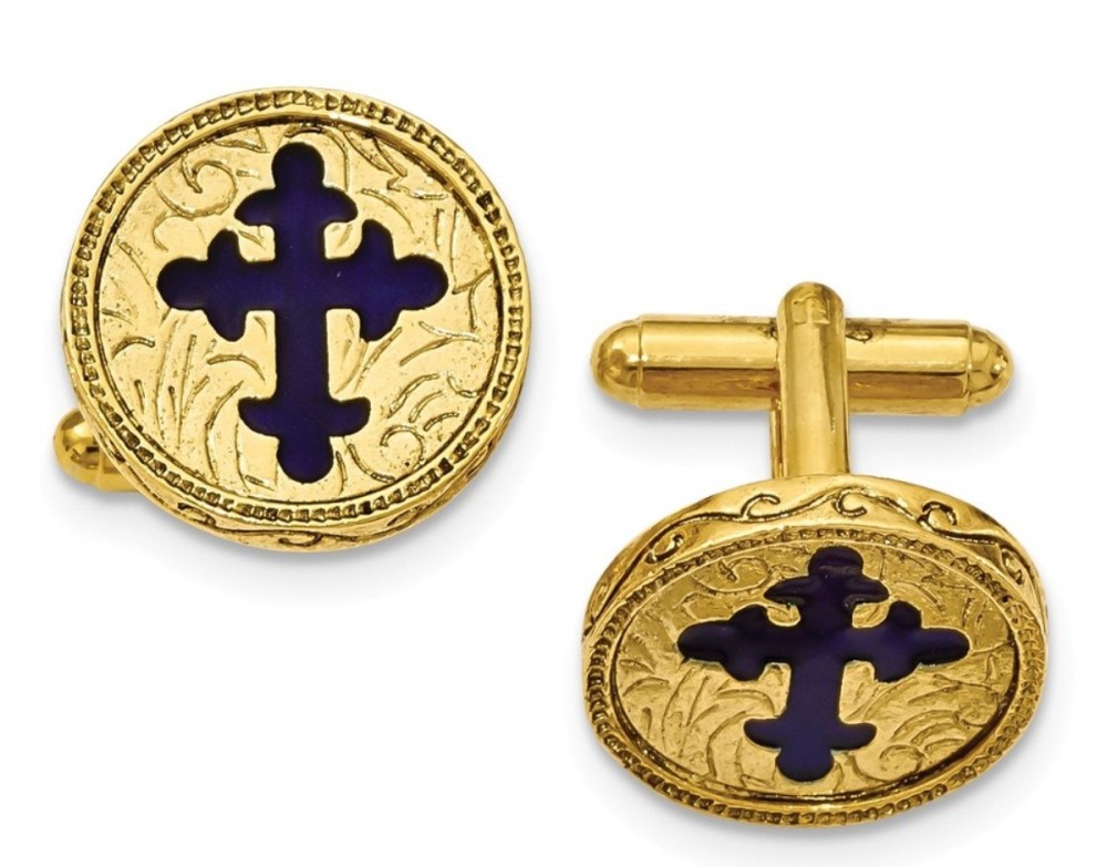 Gold-Tone Blue Enameled Cross Cuff Links