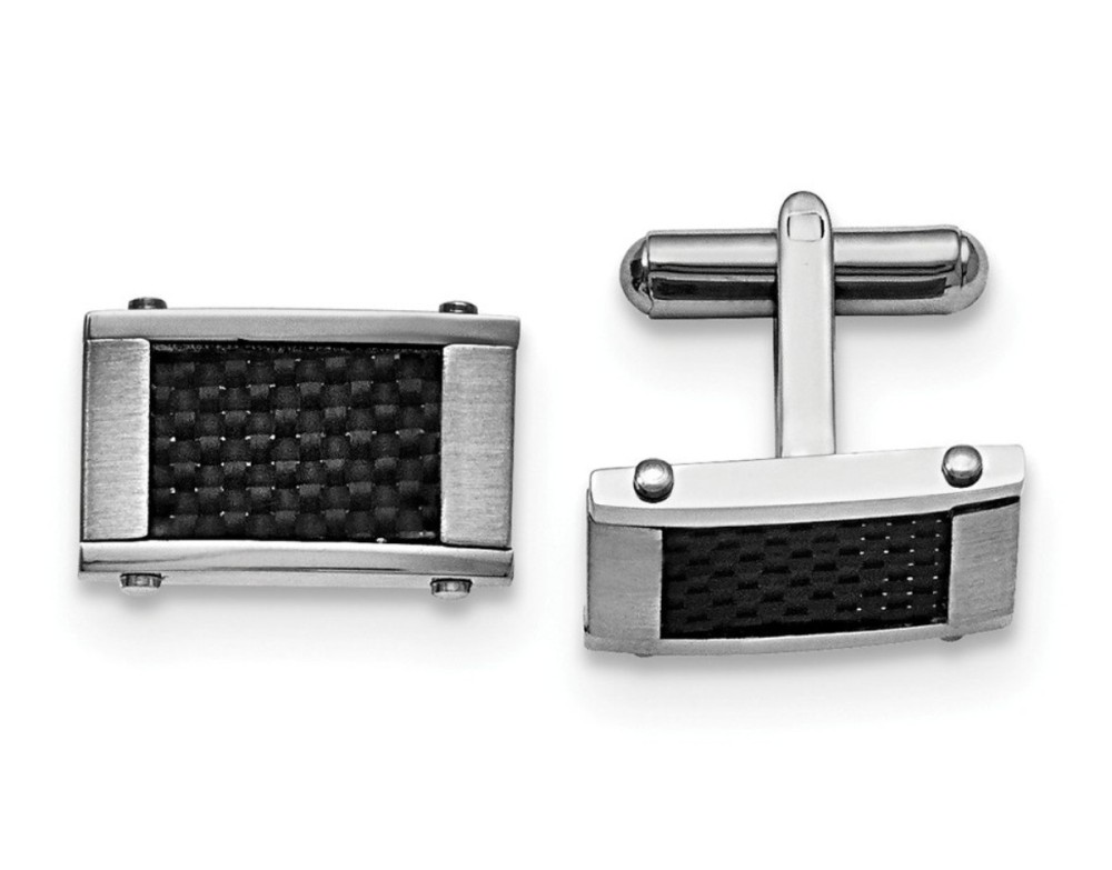 Stainless Steel Brushed And Polished Black Carbon Fiber Inlay Cuff Links