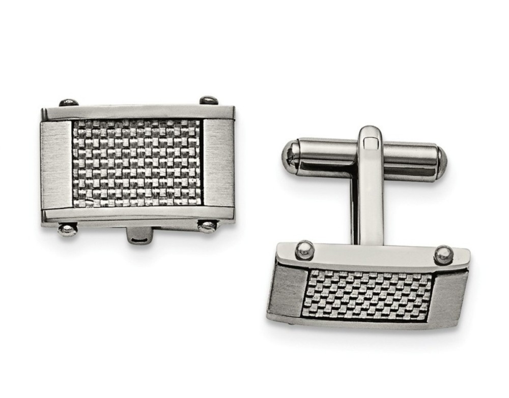 Stainless Steel Brushed And Polished Grey Carbon Fiber Inlay Cuff Links