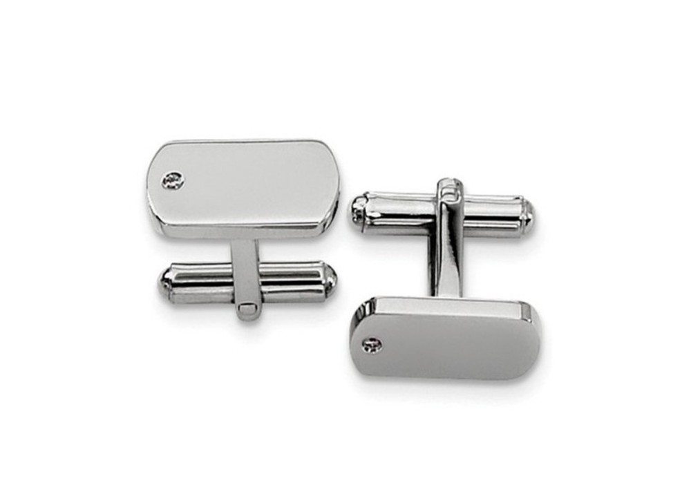 Stainless Steel Diamond Accent Cuff Links