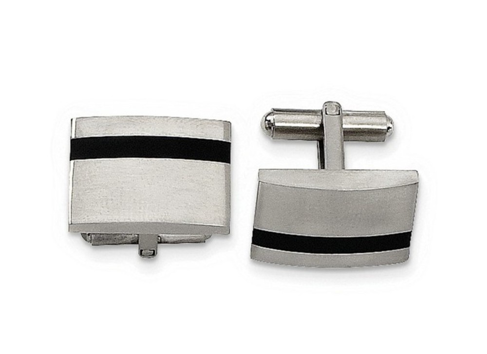 Stainless Steel Black Rubber Cuff Links