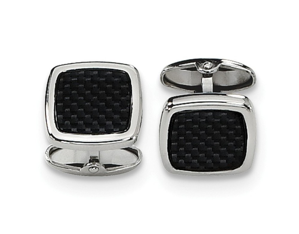 Stainless Steel Polished Black Carbon Fiber Inlay Cuff Links