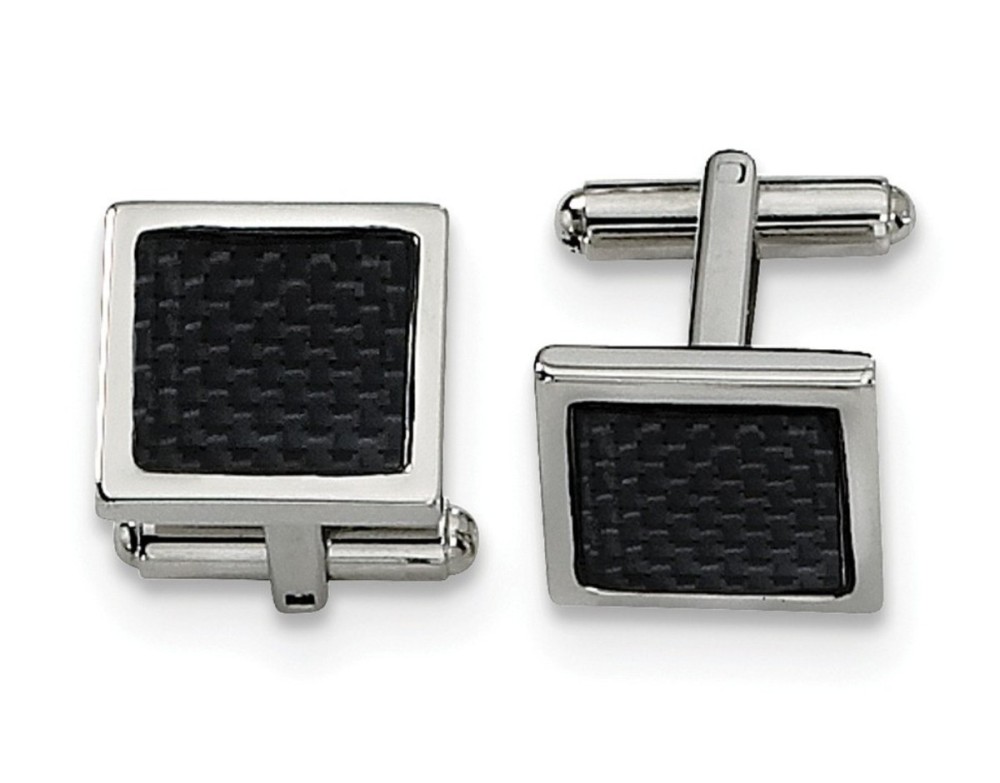 Stainless Steel Black Carbon Fiber Cuff Links