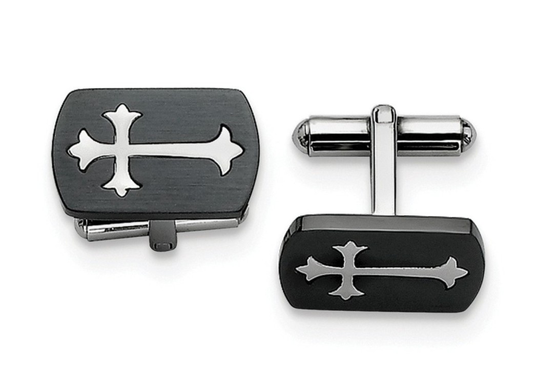 Stainless Steel Brushed Black IP-Plated With Polished Cross Cuff Links