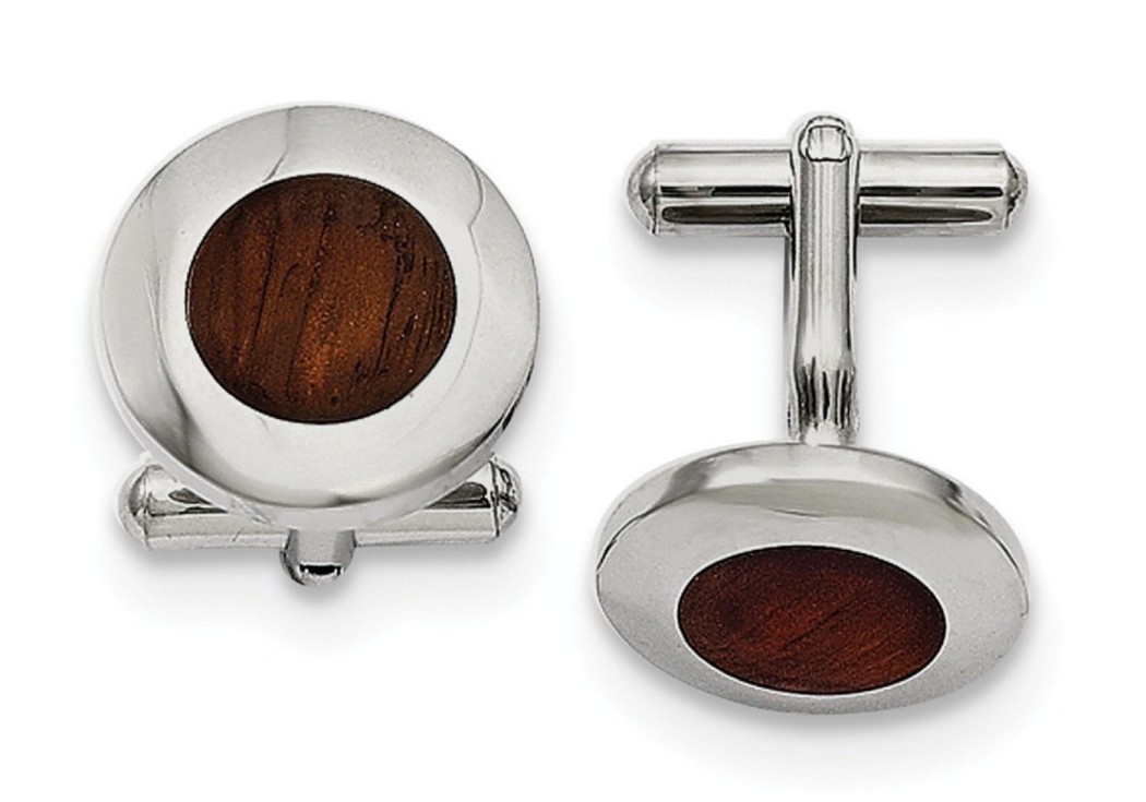 Stainless Steel Wood Inlay Cuff Links