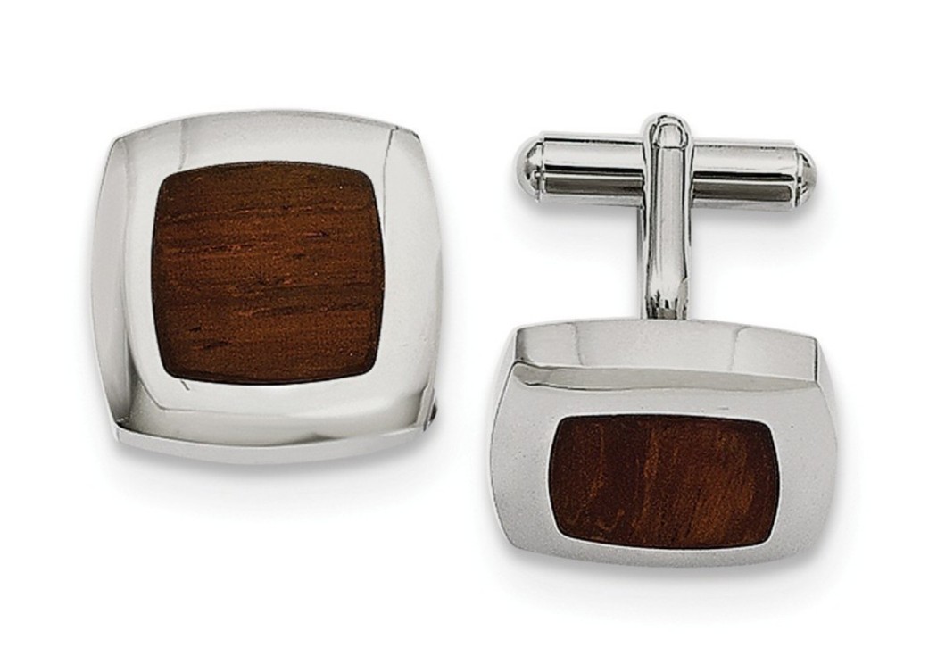 Stainless Steel Wood Inlay Cuff Links