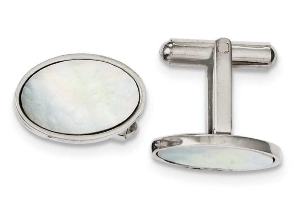 Stainless Steel Mother Of Pearl Polished Cuff Links