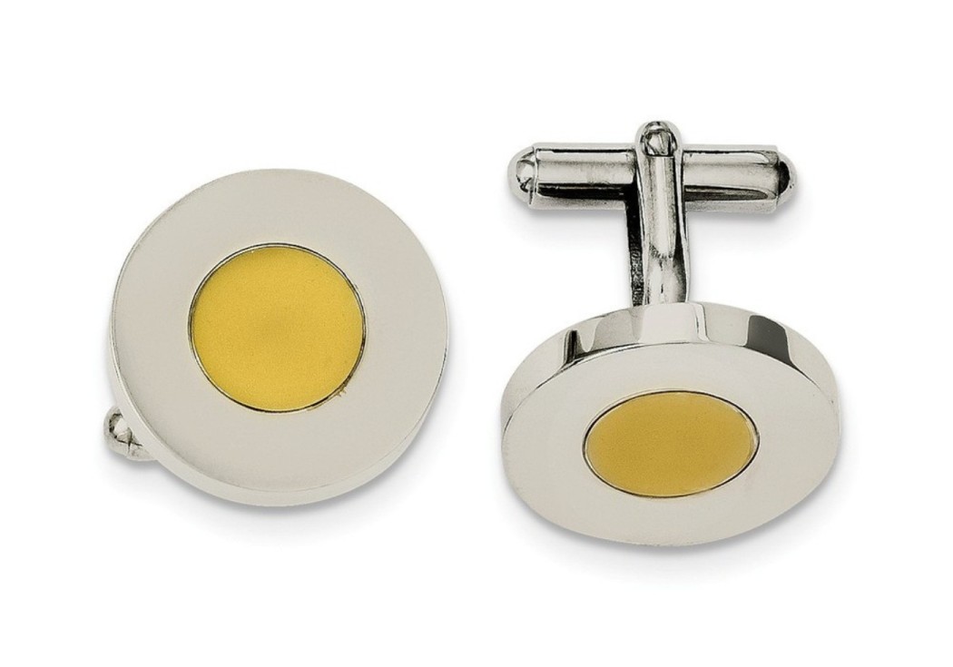 Stainless Steel Polished And Yellow IP-Plated Circle Cuff Links