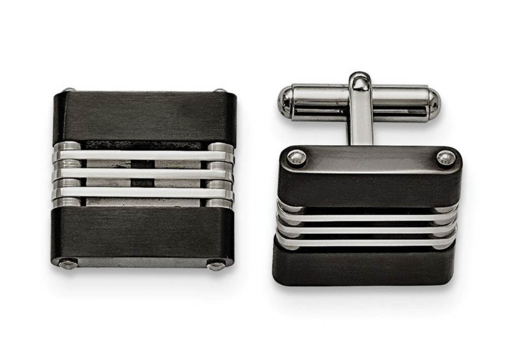 Stainless Steel Brushed And Polished Black IP-Plated Cuff Links