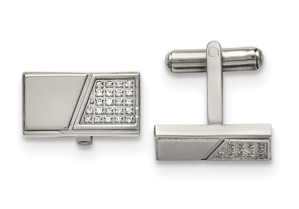 Stainless Steel Polished With CZ Cuff Links