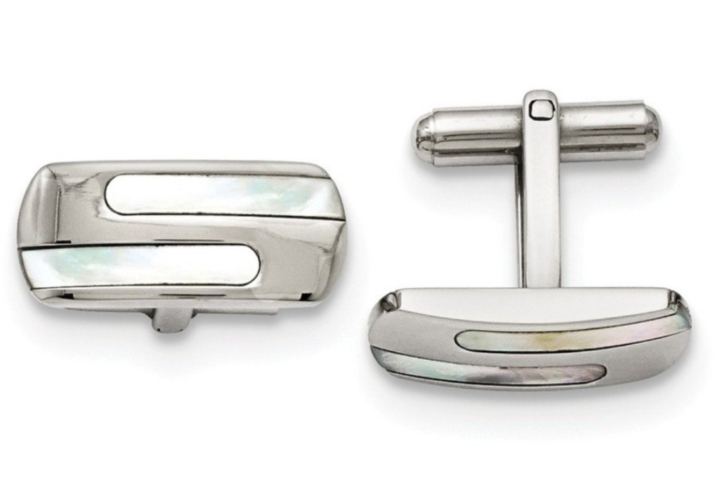 Stainless Steel Polished Mother Of Pearl Cuff Links