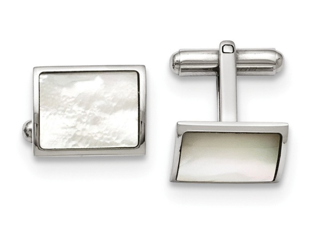 Stainless Steel Polished Mother Of Pearl Cuff Links