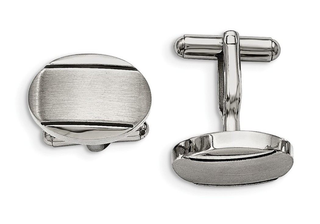 Stainless Steel Polished/Brushed And Enameled Oval Cuff Links