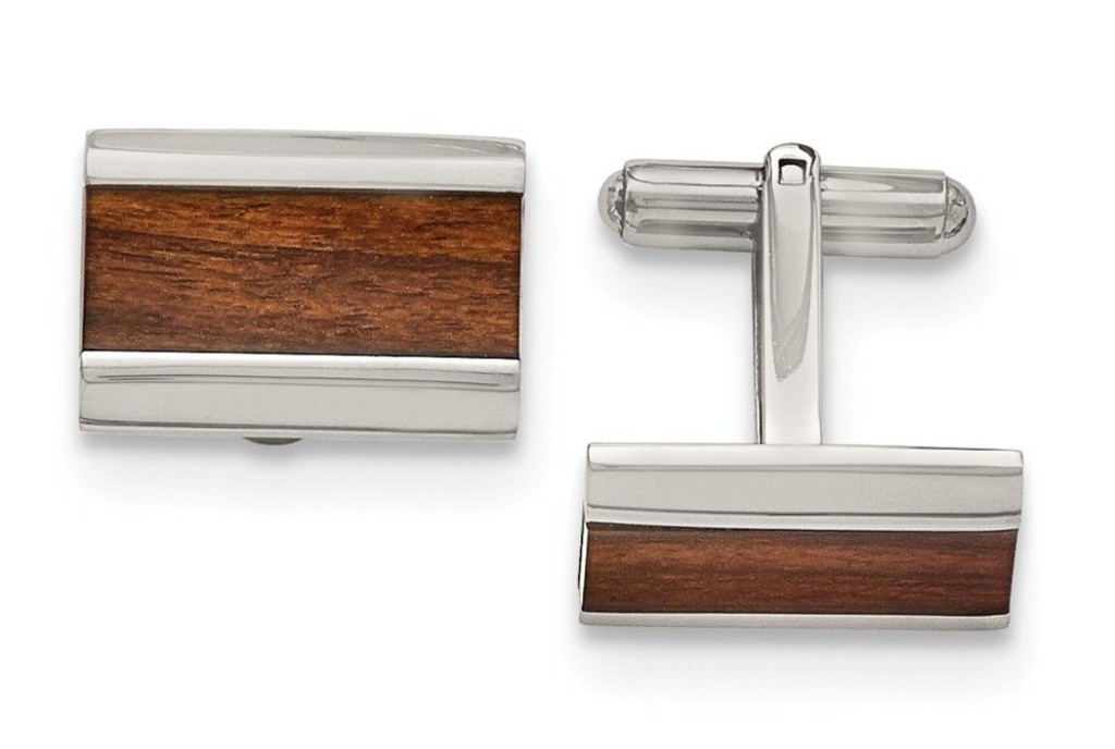 Stainless Steel Polished Wood Inlay Enameled Cuff Links