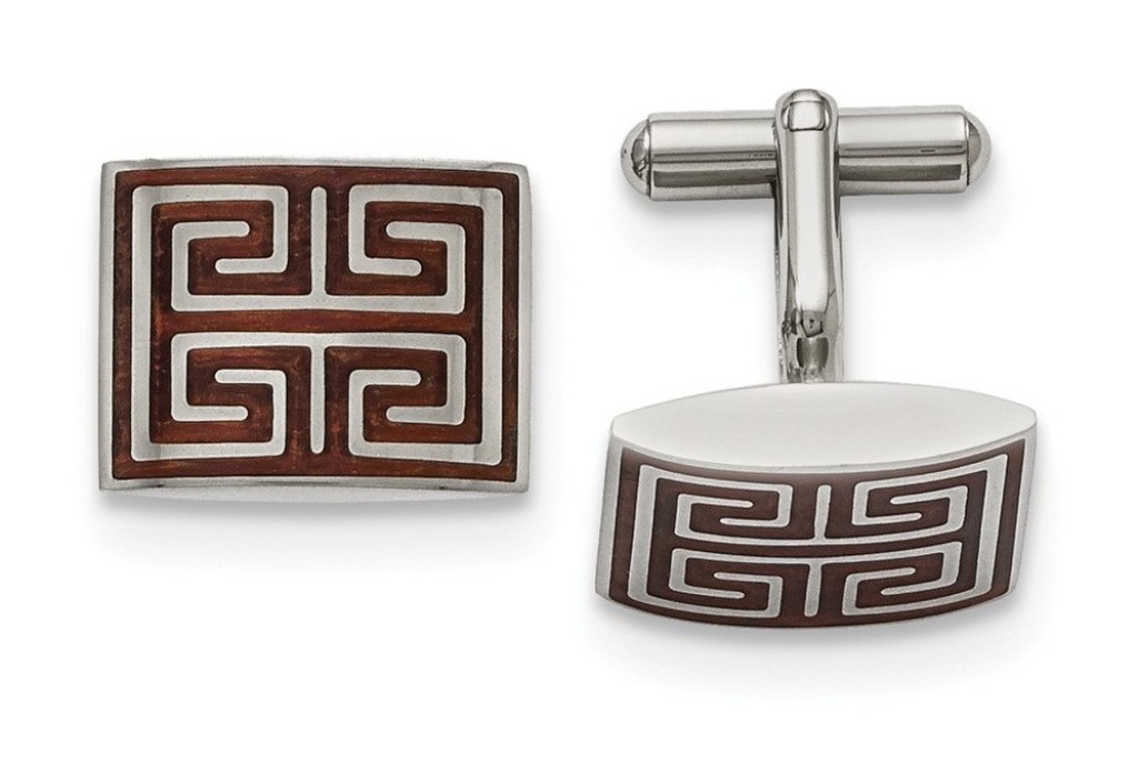 Stainless Steel Polished Wood Inlay Cuff Links