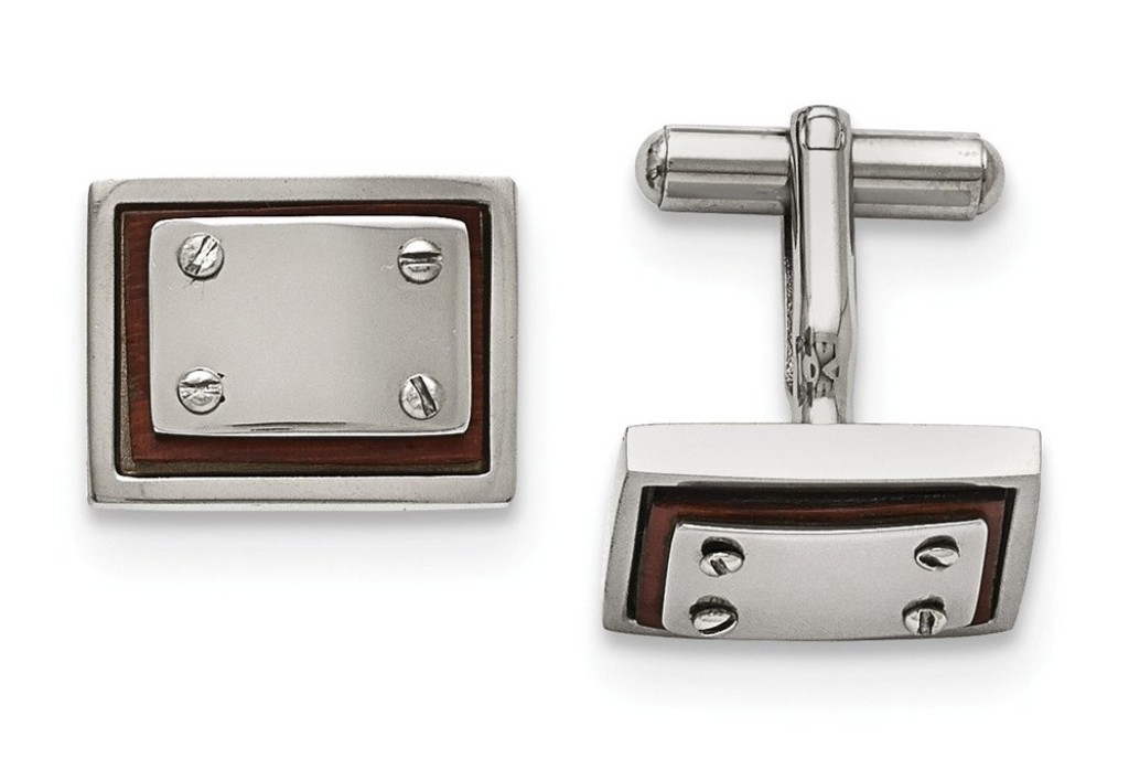 Stainless Steel Polished Wood Inlay Cuff Links