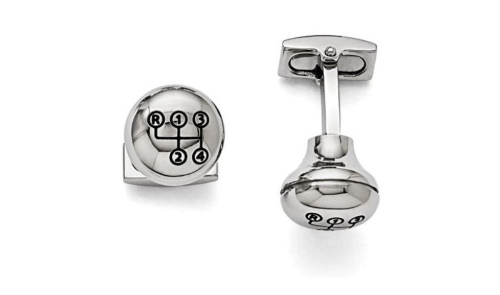 Stainless Steel Polished Stick Shift Design Enameled Cuff Links