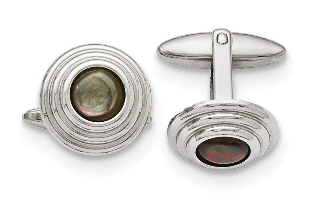 Stainless Steel Polished Black Mother Of Pearl Cuff Links