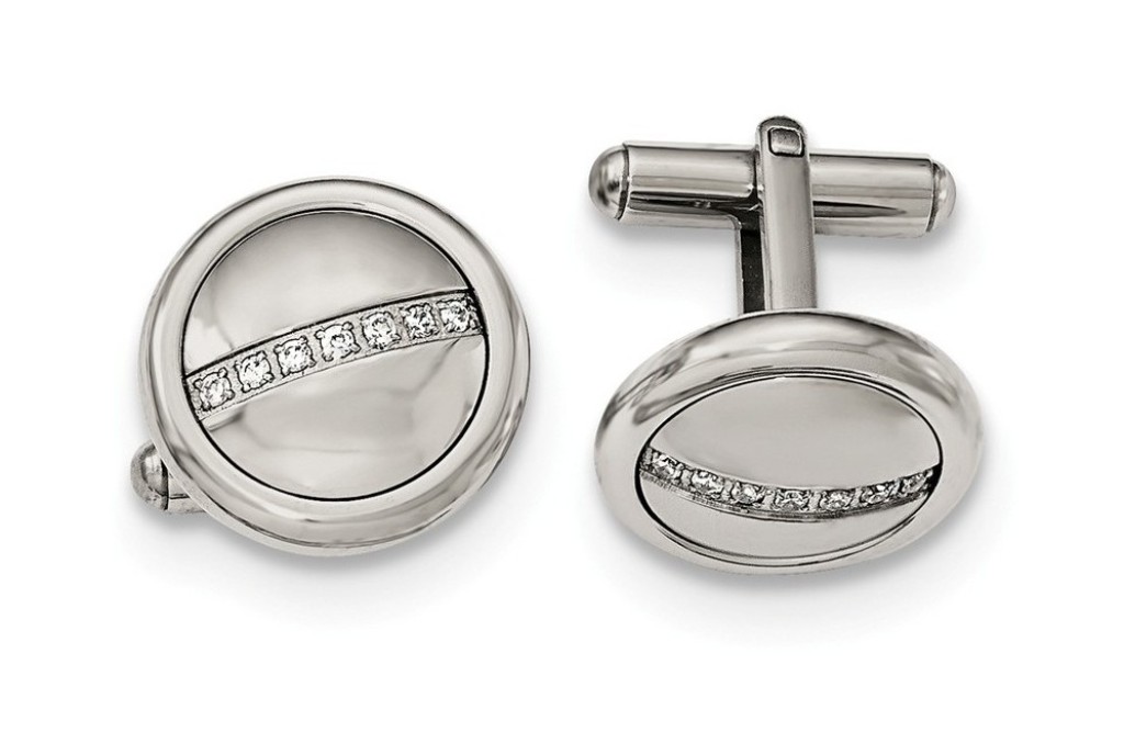 Stainless Steel Polished With CZ Circle Cuff Links