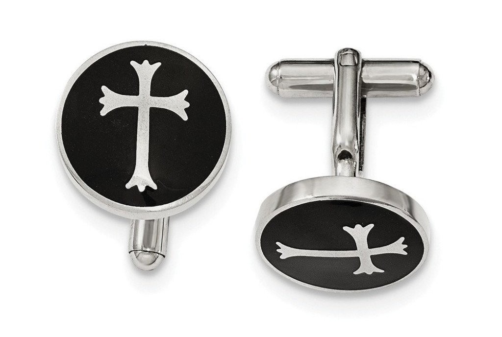 Stainless Steel Polished Black Enamel Cuff Links