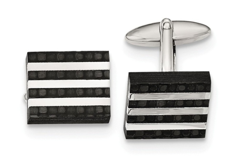 Stainless Steel Polished And Brushed Solid Carbon Fiber Cuff Links