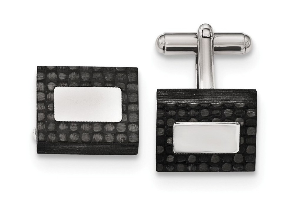 Stainless Steel Polished And Brushed Solid Carbon Fiber Cuff Links