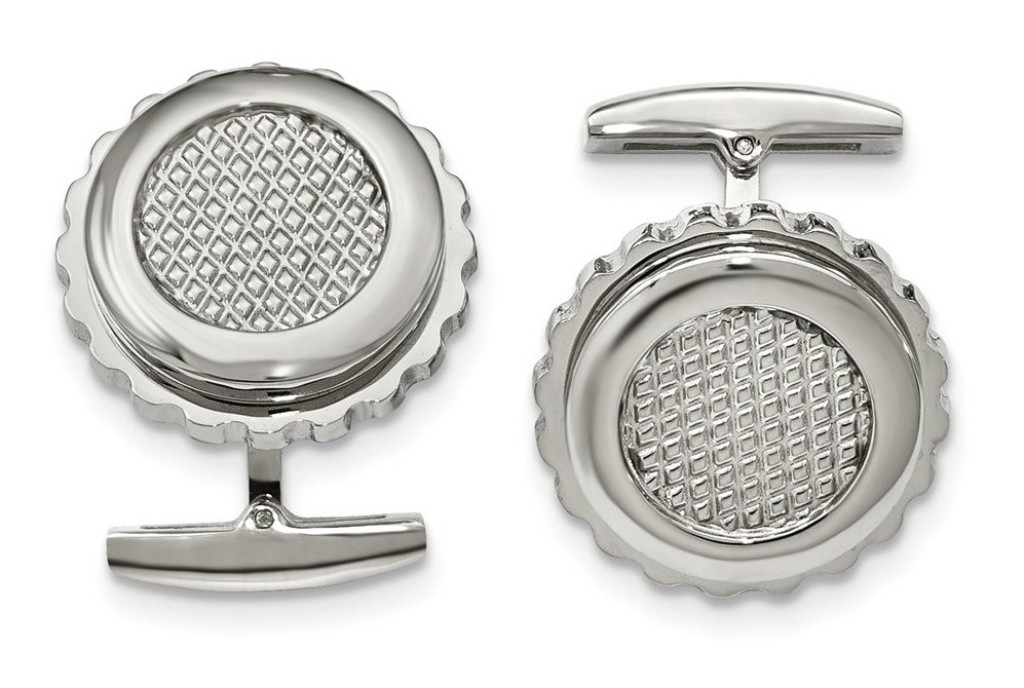 Stainless Steel Polished Textured Round Cuff Links