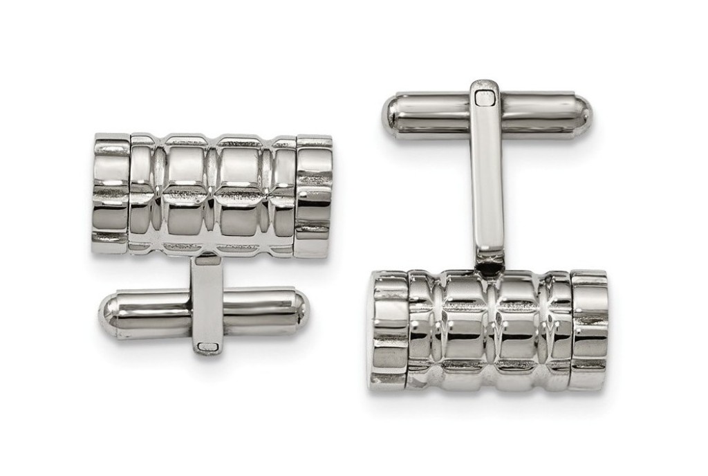 Stainless Steel Polished Grooved Cylinder Cuff Links