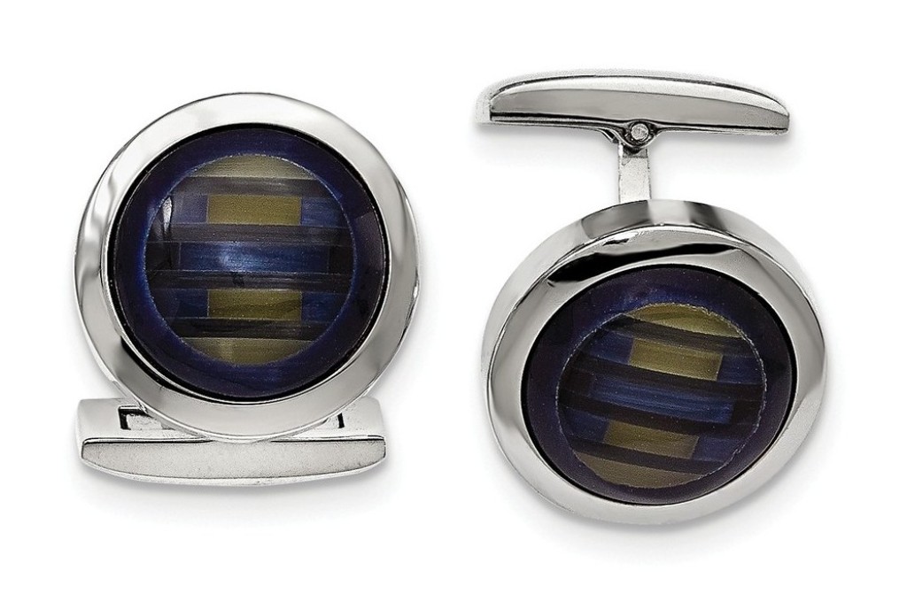 Stainless Steel Polished Blue Cat's Eye Cuff Links