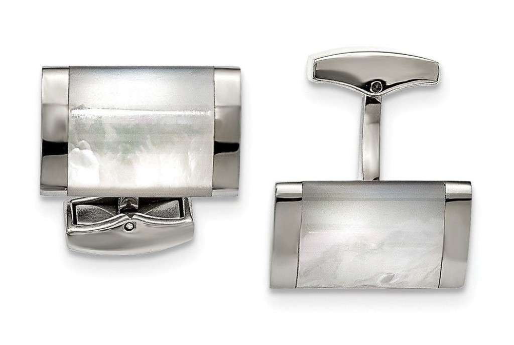 Stainless Steel Polished Mother Of Pearl Cuff Links