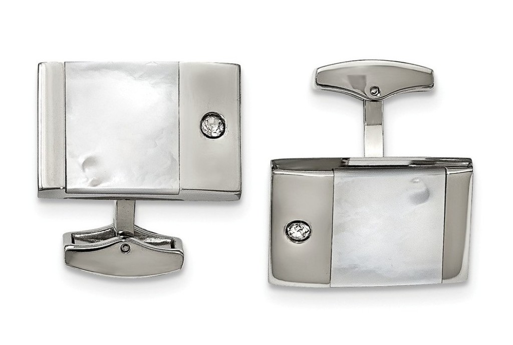 Stainless Steel Polished Mother Of Pearl CZ Cuff Links
