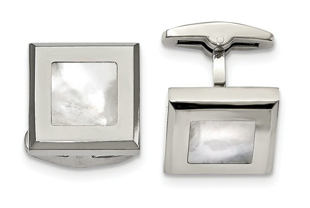 Stainless Steel Polished Mother Of Pearl Cuff Links