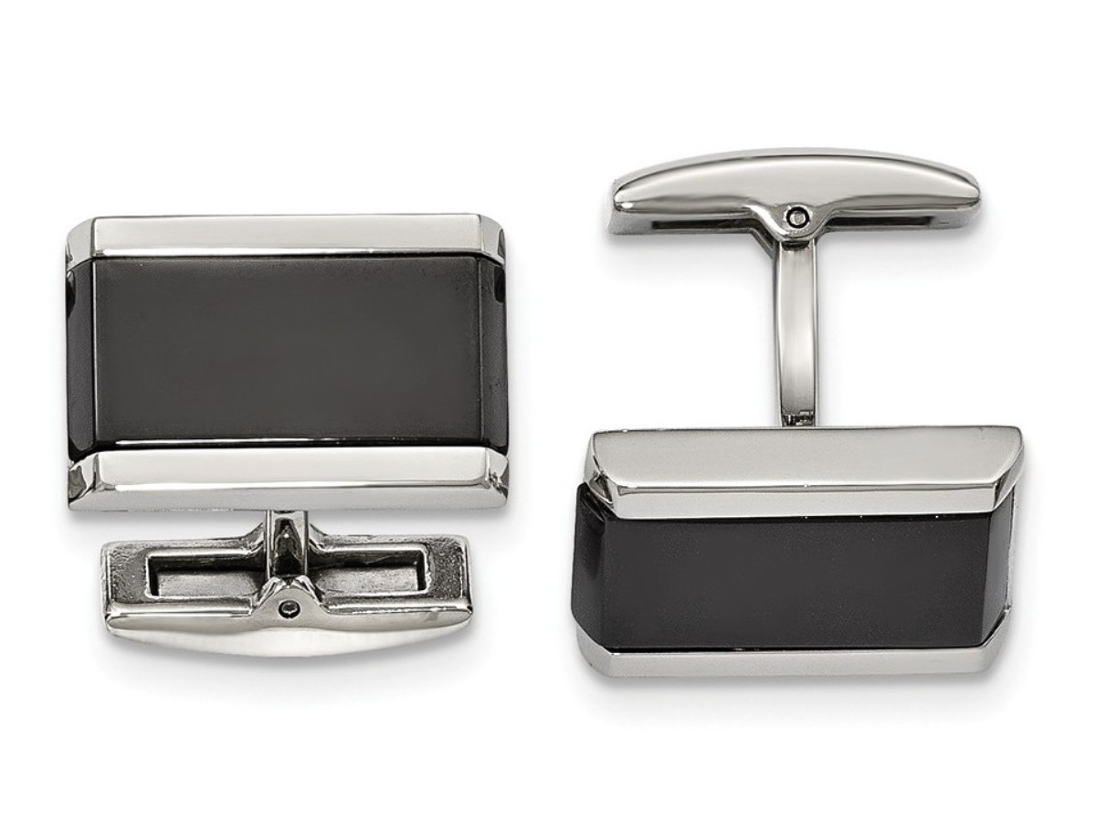 Stainless Steel Polished Black Onyx Rectangle Cuff Links