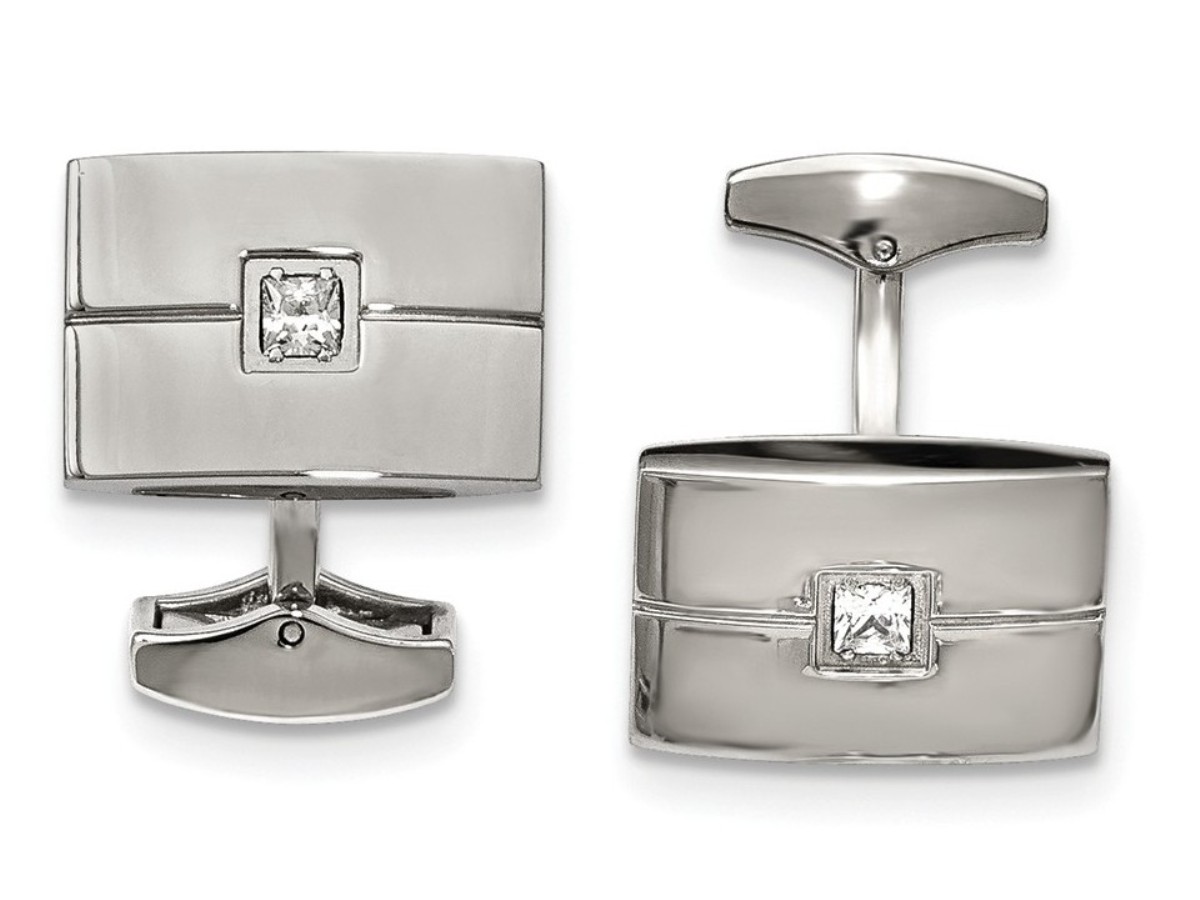 Stainless Steel Polished CZ Cuff Links