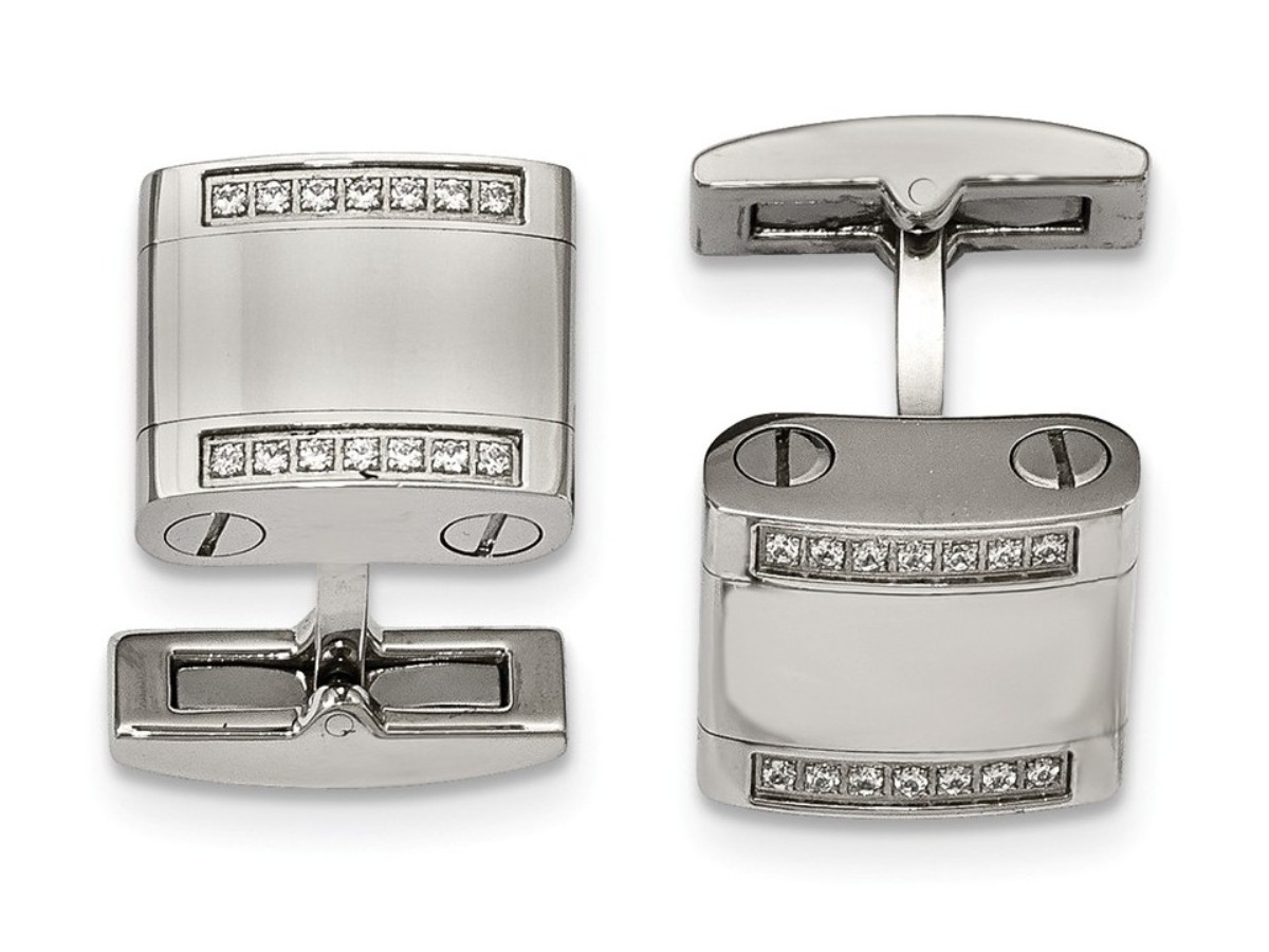 Stainless Steel Polished CZ Cuff Links