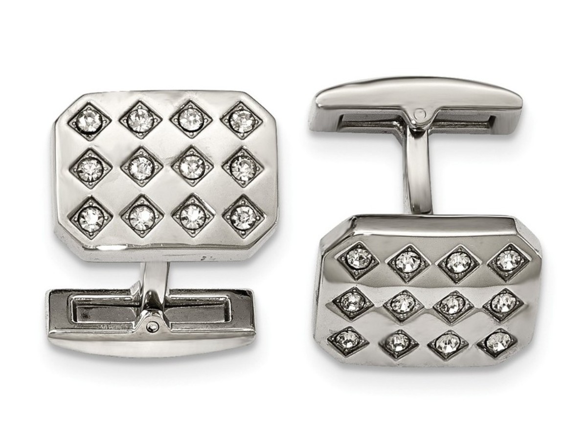 Stainless Steel Polished CZ Cuff Links