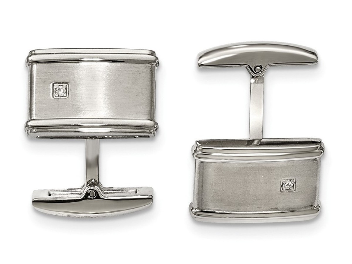 Stainless Steel Brushed/Polished CZ Cuff Links