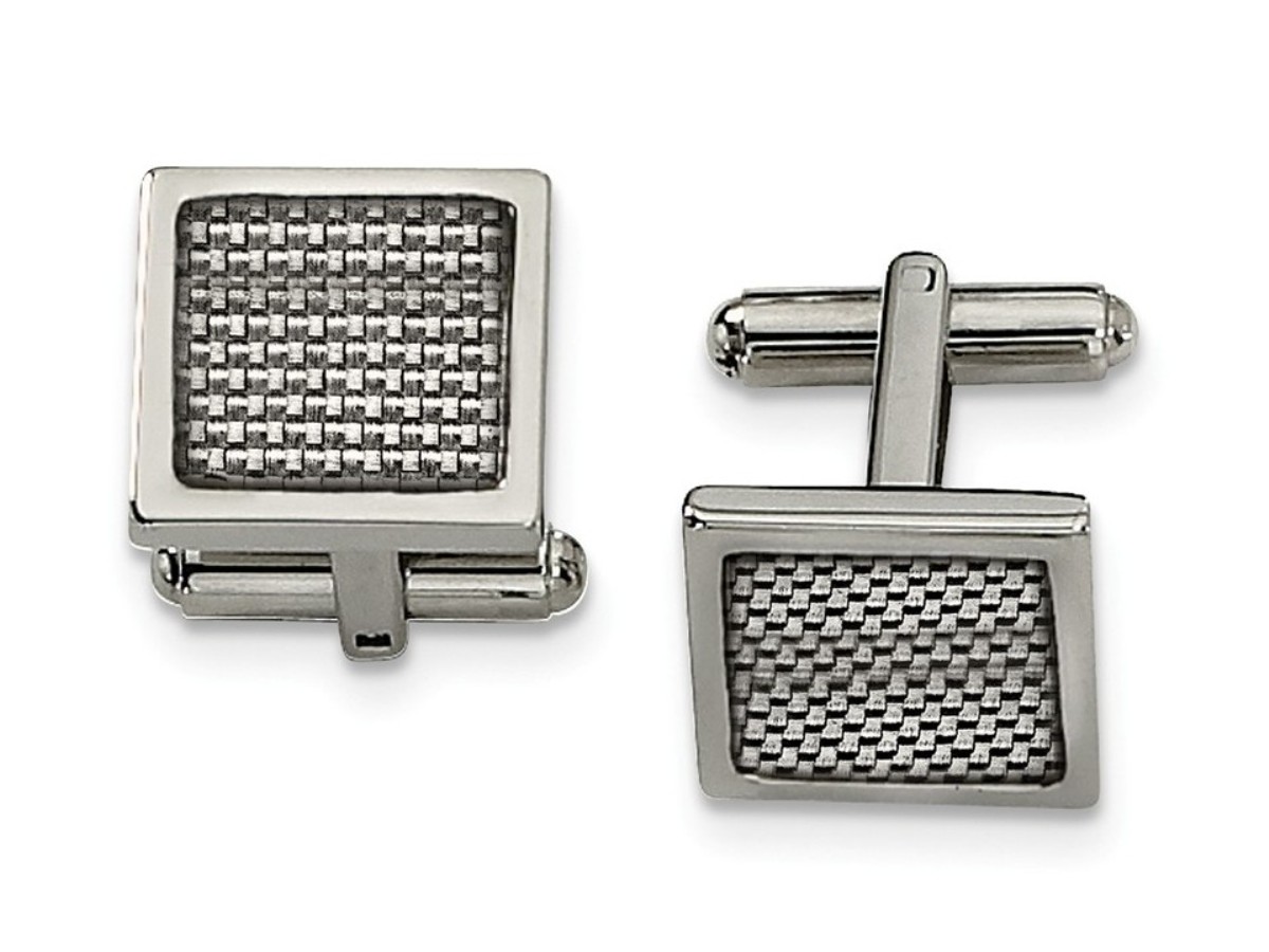 Stainless Steel Polished With Grey Carbon Fiber Inlay Cuff Links